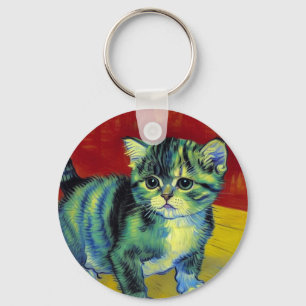 Van Gogh Tabby Cat Sleutelhanger