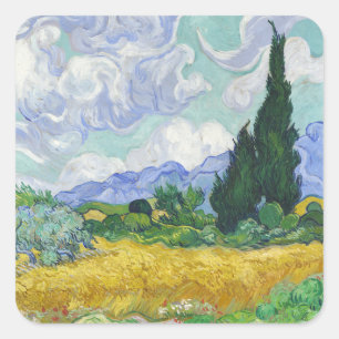 Van Gogh Tarweveld met cipressen Kunst Vierkante Sticker