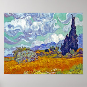 Van Gogh - Tarweveld met cipressen Poster