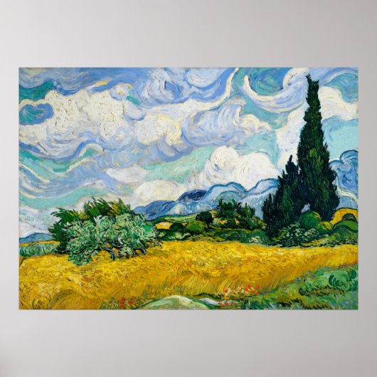 Van Gogh Tarweveld met cipressen  Poster (Voorkant)