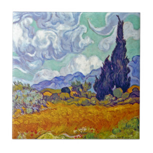 Van Gogh - Tarweveld met cipressen Tegeltje