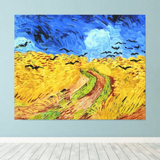 Van Gogh - Tarweveld met kraaien, beroemd schilder Canvas Afdruk (Insitu (Houten vloer))