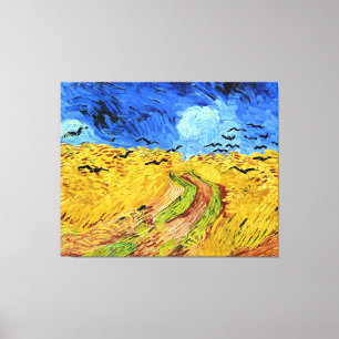 Van Gogh - Tarweveld met Krogen, beroemd schilderi Canvas Afdruk
