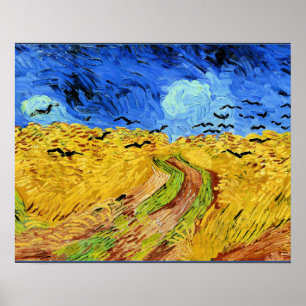 Van Gogh - Tarweveld met Krogen, beroemd schilderi Poster