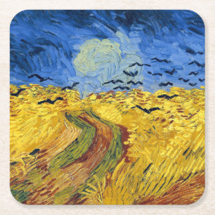 Van Gogh Tarwevelden impressionistische Schilderij Vierkante Kartonnen Onderzetter