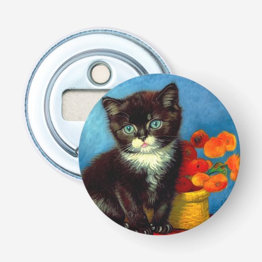 Van Gogh Tuxedo Cat Button Flesopener (Voorkant)