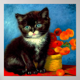 Van Gogh Tuxedo Cat Poster