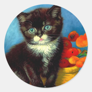 Van Gogh Tuxedo Cat Ronde Sticker