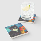 Van Gogh Tuxedo Cat Stenen Onderzetter (Zijkant)