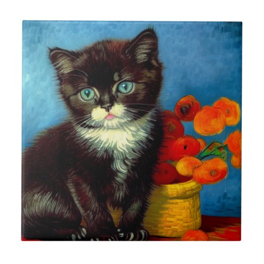 Van Gogh Tuxedo Cat Tegeltje (Voorkant)