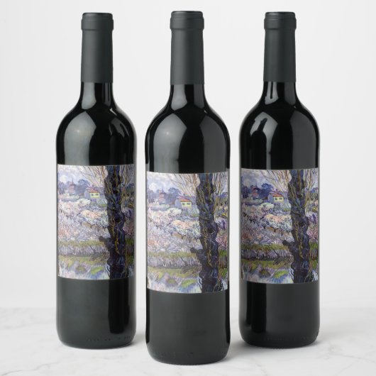 Van Gogh Uitzicht Arles Bloeiende tuin Wijn Etiket (Flessen)
