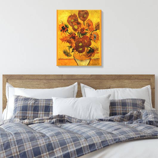 Van Gogh - Vaas met 15 zonnebloemen Canvas Afdruk (Insitu (Slaapkamer))