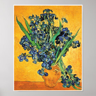 Van Gogh - Vaas met irissen, gele achtergrond Poster