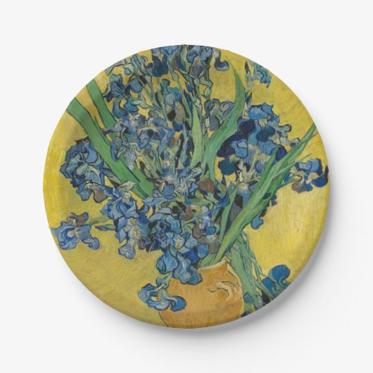 Van Gogh Vaas met Irissen Klassiek Impressionisme Papieren Bordje (Voorkant)