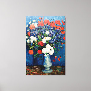 Van Gogh - Vaas met korenbloemen en klaprozen Canvas Afdruk