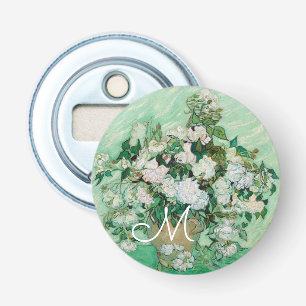 Van Gogh Vaas met Roze Rozen Schilderij Monogram Button Flesopener