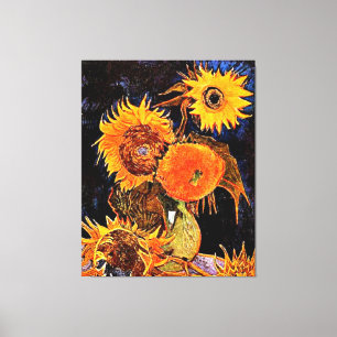 Van Gogh - Vaas met zes zonnebloemen Canvas Afdruk