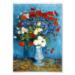 Van Gogh Vase met Cornbloemen en papavers Foto Afdruk