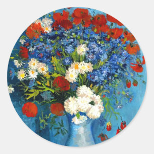 Van Gogh Vase met Cornbloemen en papavers Ronde Sticker