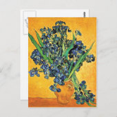 Van Gogh - Vase met de gele achtergrond van Irises Briefkaart (Voorkant / Achterkant)