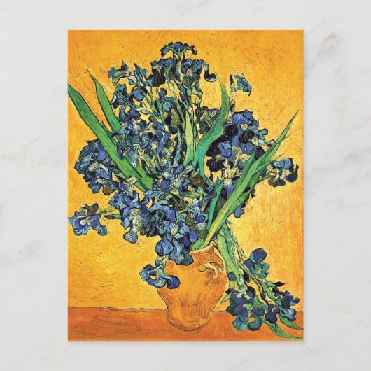 Van Gogh - Vase met de gele achtergrond van Irises Briefkaart (Voorkant)