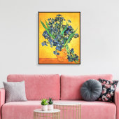 Van Gogh - Vase met de gele achtergrond van Irises Canvas Afdruk (Insitu (Woonkamer))