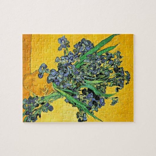 Van Gogh - Vase met de gele achtergrond van Irises Legpuzzel (Horizontaal)