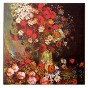 Van Gogh - Vase met papavers, cornbloemen, pony's Tegeltje