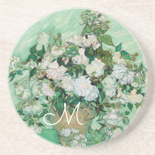 Van Gogh Vase met roze rozen  Art Monogram Zandsteen Onderzetter