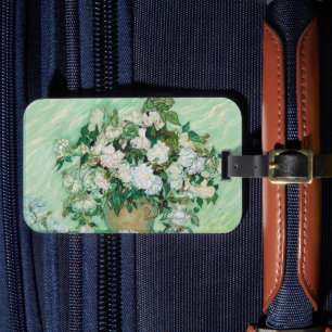 Van Gogh Vase met roze rozen Floral Art Bagagelabel