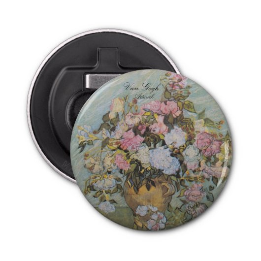  Van Gogh Vase met Rozen Button Flesopener (Voorkant)