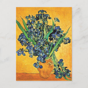 Van Gogh - Vase with Irises Yellow Background Briefkaart