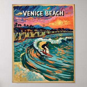 Van Gogh Venice Beach Surf Californië Retro Reizen Poster