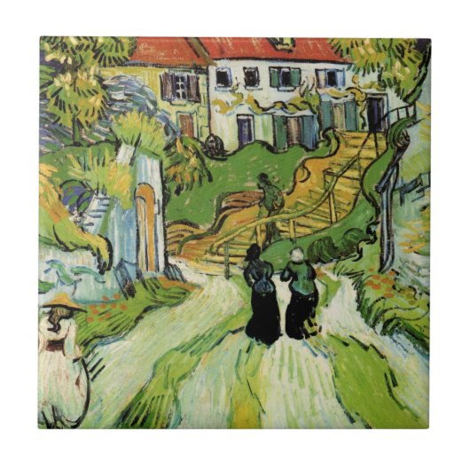 Van Gogh Village Street en Steps Auvers, Figures Tegeltje (Voorkant)