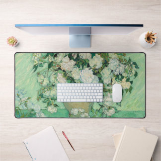 Van Gogh Vintage Witte Rozen Grote Computer Bureaumat