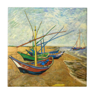Van Gogh Vissersboten op het strand bij Saintes Ma Tegeltje