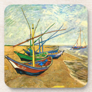 Van Gogh Vist Boats op strand bij Saintes Maries Drankjes Onderzetter