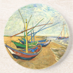 Van Gogh Vist Boats op strand bij Saintes Maries Zandsteen Onderzetter