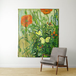 Van Gogh - Vlinders en Klaprozen Wandtapijt Wandkleed