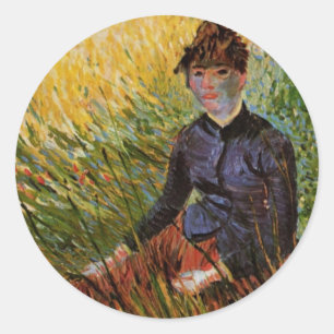 Van Gogh; Vrouwen zitten in gras,  kunst Ronde Sticker
