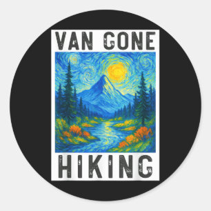Van Gogh Wandelen, Kamperen Bergen Natuur, Grappig Ronde Sticker