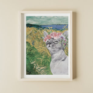 Van Gogh Wheat Field en Fancy kat Poster
