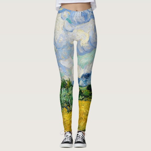 Van Gogh Wheat Field met Cypresses. Impressionisme Leggings (Voorkant)