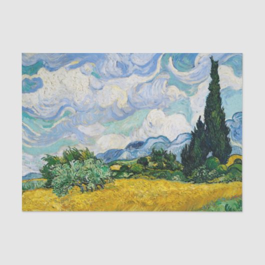 Van Gogh Wheat Field met Cypresses. Impressionisme Tissuepapier (Voorkant)