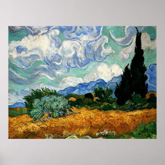 Van Gogh - Wheatfield met Cypress Tree Poster (Voorkant)