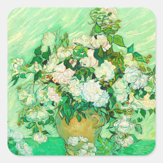 Van Gogh White Roses Vierkante Sticker (Voorkant)