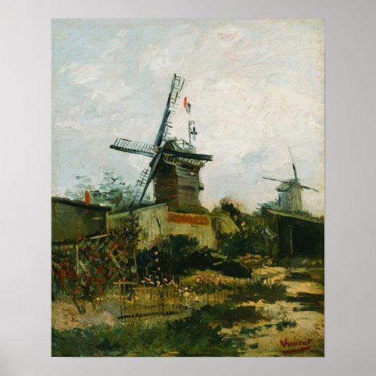 Van Gogh - windmolens op Montmartre Poster (Voorkant)
