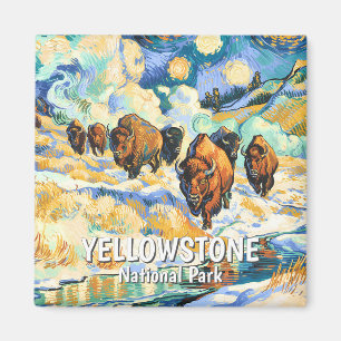 Van Gogh Winter Yellowstone Wildlife Vintage Bizon Magneet