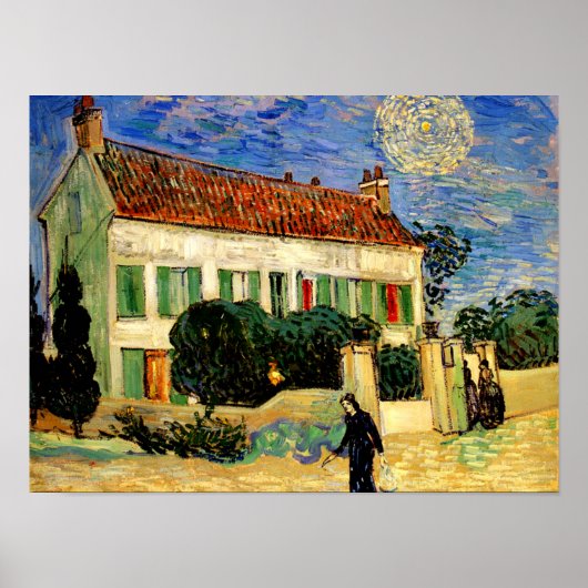 Van Gogh - Witte Huis bij de Nacht Poster (Voorkant)