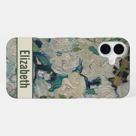 Van Gogh Witte Rozen Bloemen met Naam iPhone Hoesje (Achterkant horizontaal)